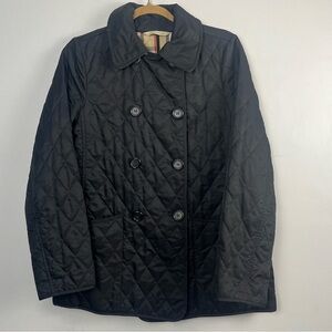 BURBERRY London QUILTED JACKET WOMENS Small BLACK Button Nova Double Breast